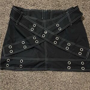 Black Embellished Mini Skirt with Cut Out Details